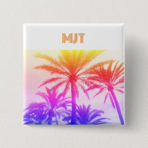 MONOGRAM RETRO vacation sunset palm tree Button