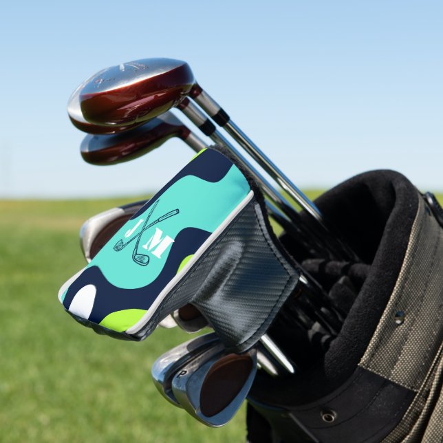 Monogram Retro Wave Blue Green Golf Clubs  Golf Head Cover (In Situ)