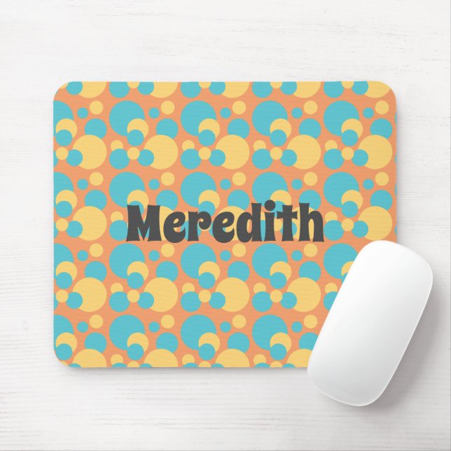 Monogram Retro Yellow and Blue Polka Dot Pattern Mouse Pad (With Mouse)