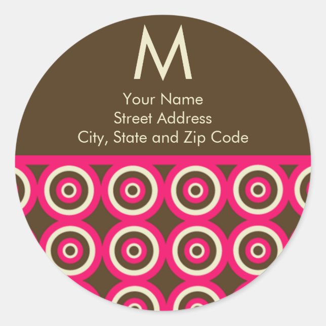 Monogram Return Address Label - Pink & Brown (Front)