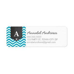 MONOGRAM RETURN ADDRESS modern chevron aqua blue Return Address Label