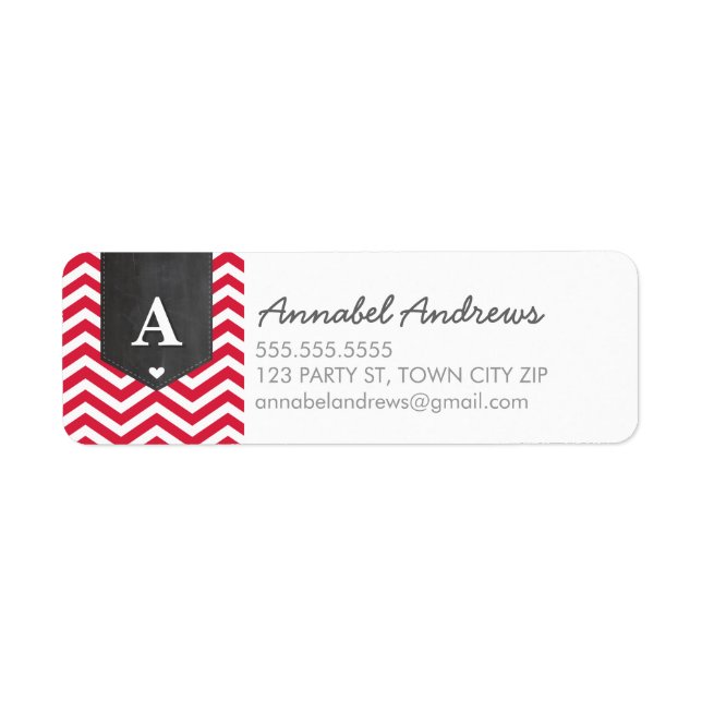 MONOGRAM RETURN ADDRESS modern chevron bright red Label (Front)