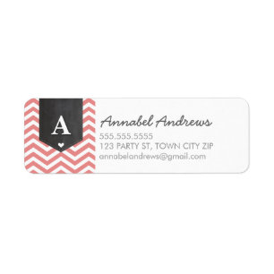 MONOGRAM RETURN ADDRESS modern chevron coral pink Return Address Label