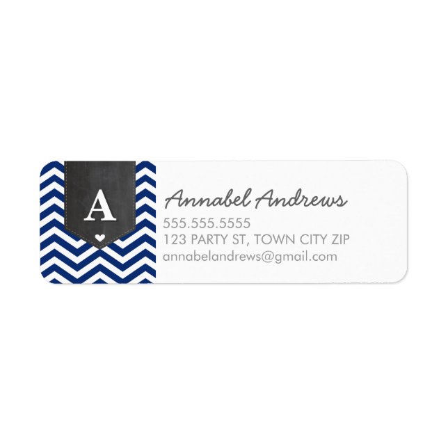 MONOGRAM RETURN ADDRESS modern chevron navy blue Label (Front)