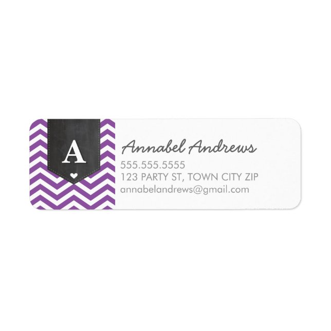 MONOGRAM RETURN ADDRESS modern chevron purple Label (Front)