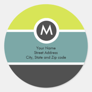 Monogram Return Address Sticker - Yellow/Blue/Grey