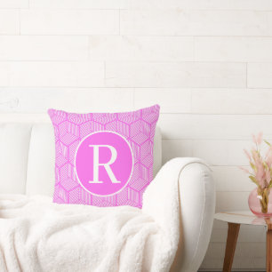 Monogram RF Classic Serif Pink Striped Cubes Cushion