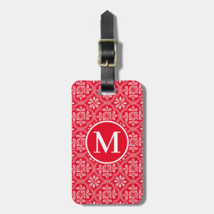 Monogram RF Red Thistle Damask Luggage Tag