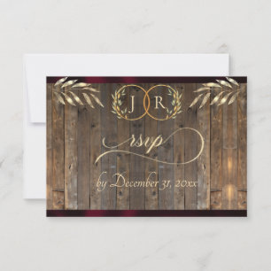 Monogram & Ribbon - Burgundy RSVP Card
