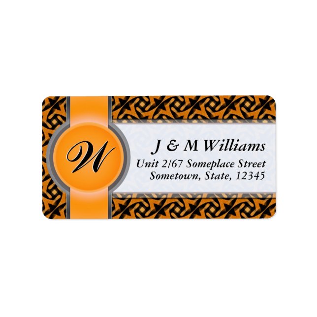 Monogram Ribbon Earthy Tribal Batik Address Labels (Front)