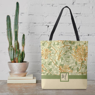 Monogram Ribbon Honeysuckle Pattern Tote Bag