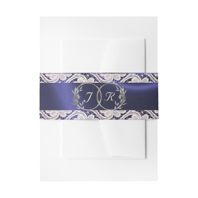Monogram, Ribbon & Lace - Blue Invitation Belly Band (Front Example)
