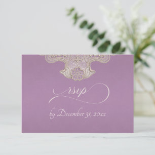 Monogram, Ribbon & Lace - Lavender RSVP Card