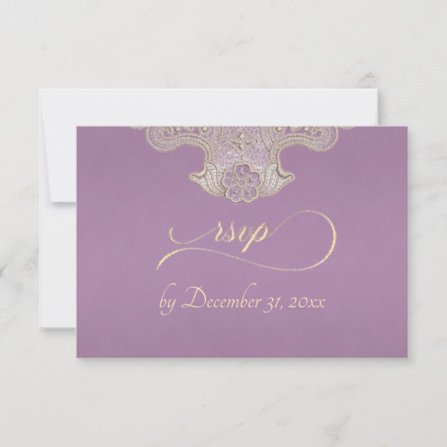 Monogram, Ribbon & Lace - Lavender RSVP Card (Front)