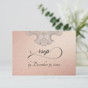 Monogram, Ribbon & Lace - Rose Gold RSVP Card