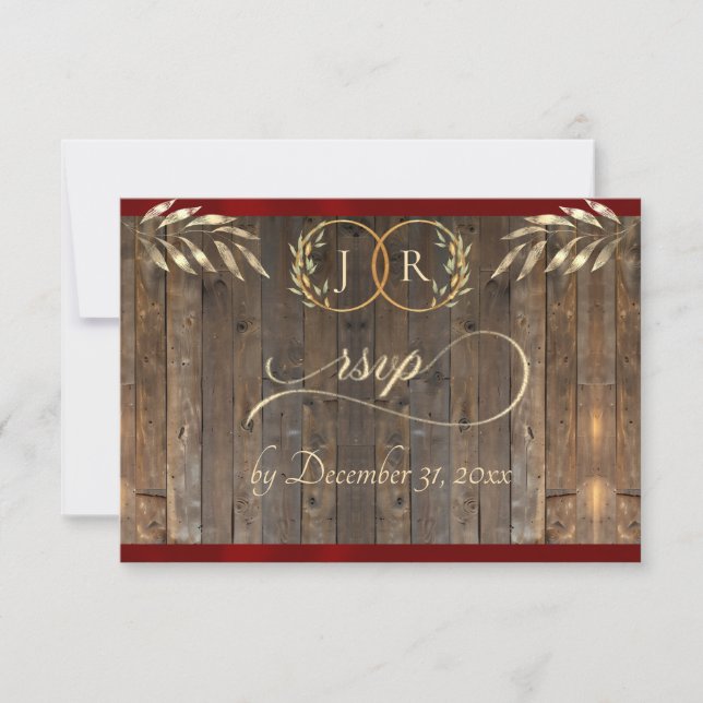 Monogram & Ribbon - Red RSVP Card (Front)