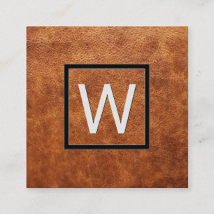 Monogram   Rich Brown Leather Square Business Card