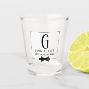 Monogram Ring Bearer Black White Bow Tie Groomsman Shot Glass