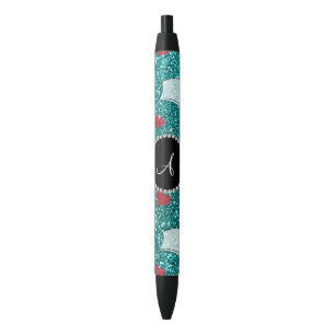 Monogram robin egg blue glitter nurse hats heart black ink pen