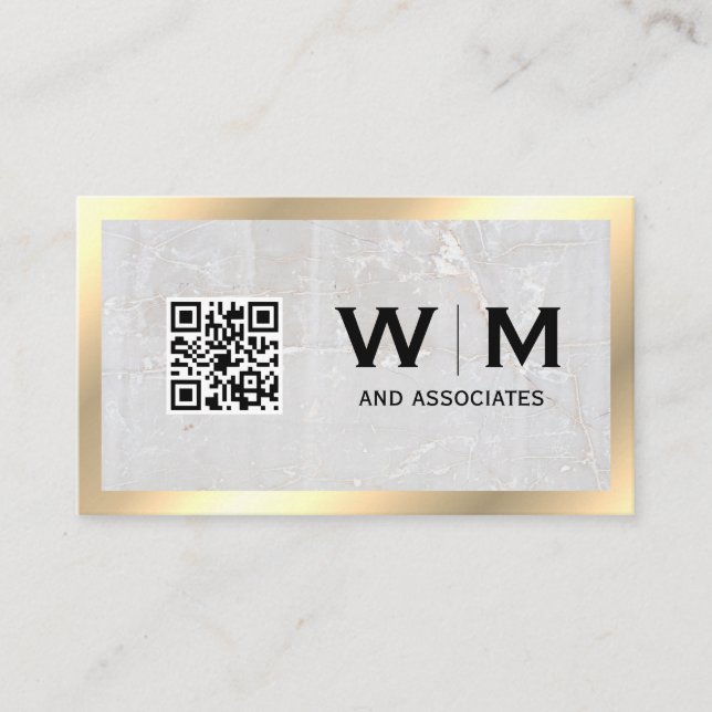 Monogram | Rock Slate | Gold Border | QR Code Business Card (Front)