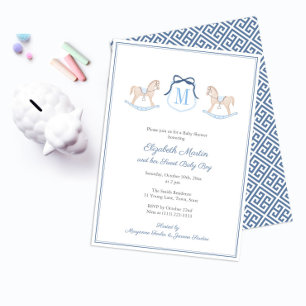 Monogram Rocking Horse Baby Shower For Boy Party Invitation