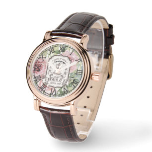 Monogram romantic pink and green botanical French Watch