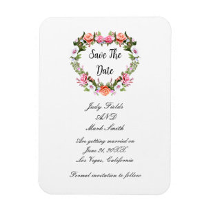 Monogram Romantic Roses Floral Heart Save The Date Magnet