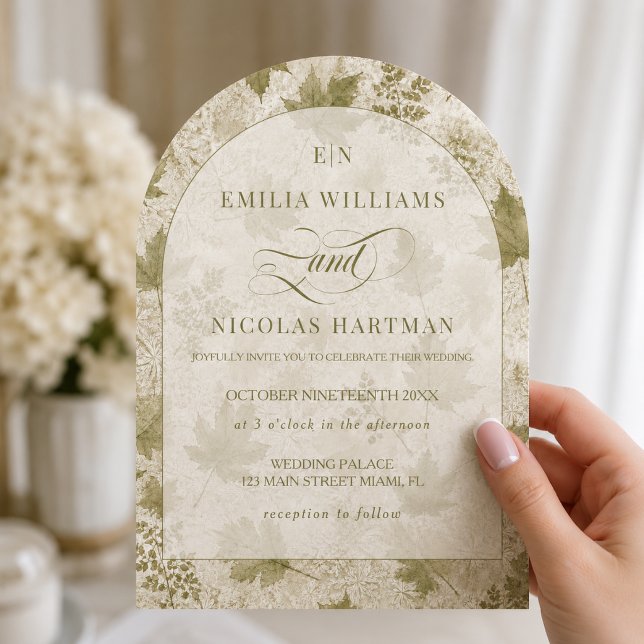 Monogram Romantic Sage Ivory Wedding Invitation (Creator Uploaded)