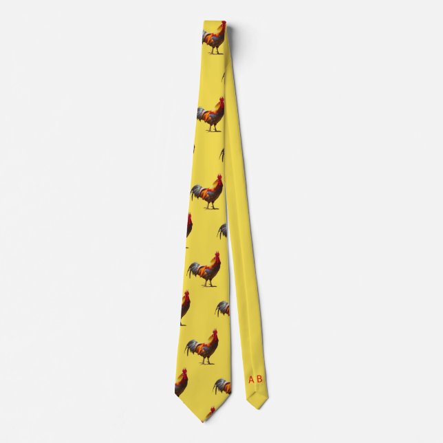 Monogram Rooster Chicken Fun Yellow Tie (Front)
