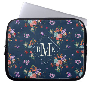 Monogram Rose Bouquet Floral Pattern Laptop Sleeve