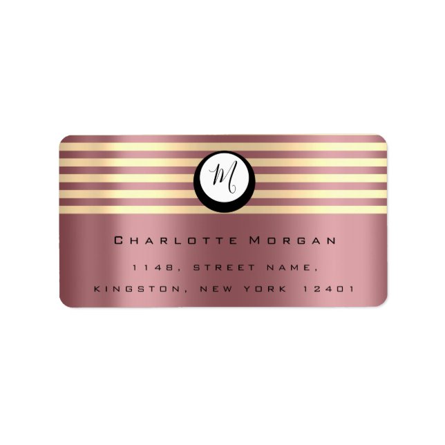Monogram Rose Champaigne Gold RSVP Stripes Blush Label (Front)