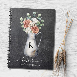 Monogram Rose Cotton Eucalyptus Jug Black Recipe Notebook