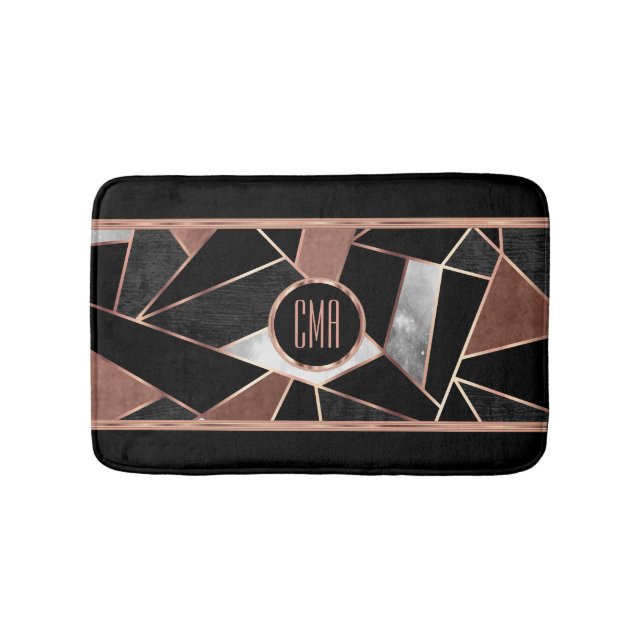 Monogram Rose Gold Abstract Pattern Bath Mat (Front)