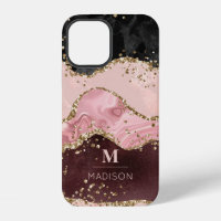 Monogram Rose Gold Agate Liquid & Glitter Gold