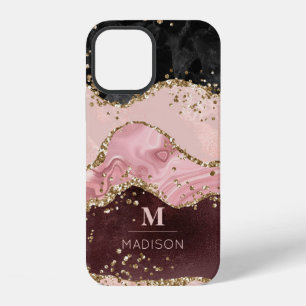 Monogram Rose Gold Agate Liquid & Glitter Gold iPhone 12 Case