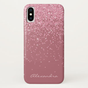 Monogram Rose Gold and Glitter Background iPhone X Case