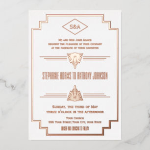 Monogram Rose Gold, and White Art Deco Wedding
