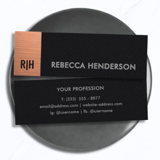 Monogram Rose Gold Bar & Black Leather  Mini Business Card
