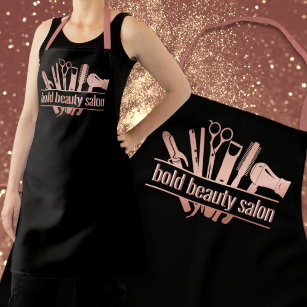 Monogram Rose Gold Beauty Salon Tools Stylist Blk Apron