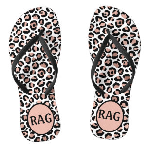 Monogram Rose Gold Black Leopard Print Trendy Thongs