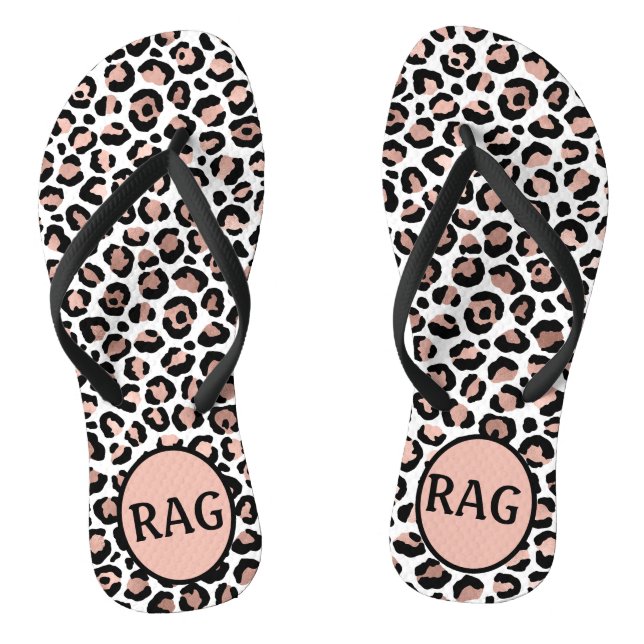 Monogram Rose Gold Black Leopard Print Trendy Thongs (Footbed)