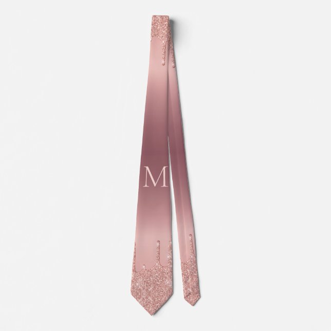 Monogram Rose Gold Blush Glitter Party Neck Tie (Front)