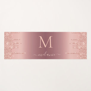 Monogram Rose Gold Blush Glitter Your Name Yoga Mat