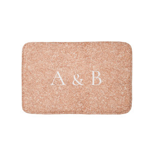 Monogram Rose Gold Coral Peach Copper Lux Glitter Bath Mat