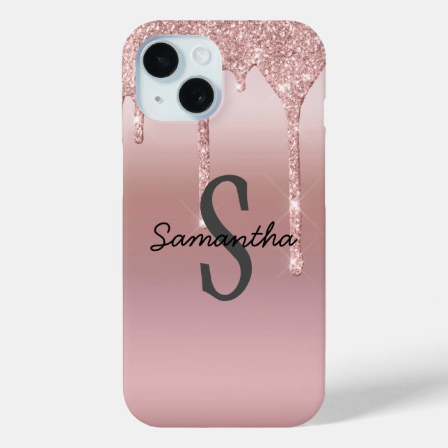 Monogram Rose Gold Drip Glitter Blush Pink Trendy  Case-Mate iPhone Case (Back)