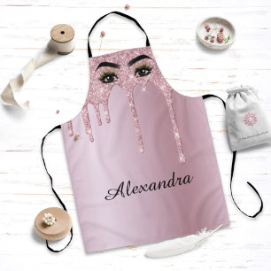 Monogram Rose Gold Dripping Glitter Metallic Name Apron