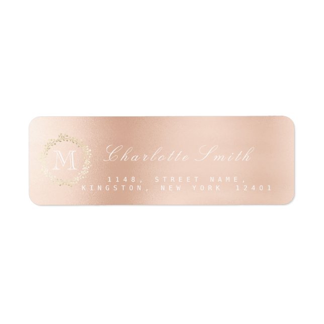 Monogram  Rose Gold Elegant Return Address Labels (Front)