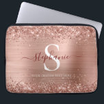 Monogram Rose Gold Faux-Glitter Girly Glam Laptop Sleeve<br><div class="desc">This fabulous laptop sleeve features rose gold brushed metal background with sparkling Faux-Glitter borders. Add your name and initial for a personal touch. Perfect for being stylish on the go.</div>