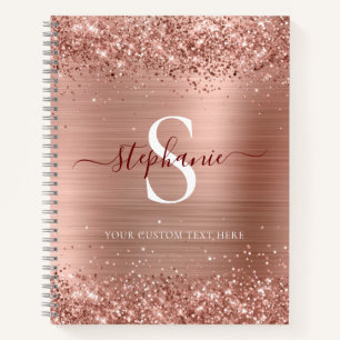 Monogram Rose Gold Faux-Glitter Girly Glam Notebook