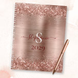Monogram Rose Gold Faux-Glitter Girly Glam Planner<br><div class="desc">This fabulous planner features rose gold brushed metal background with sparkling Faux-Glitter borders. Add your name,  initial,  and year for a personal touch. Perfect for staying organised in the new year.</div>